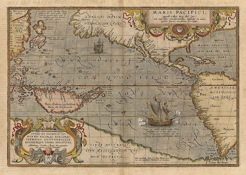 Maris Pacifici. The 1st obtainable printed map of the Pacific.