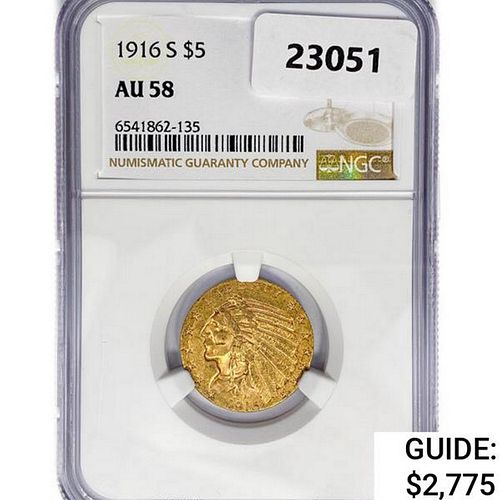 1916-S $5 Gold Half Eagle NGC AU58 