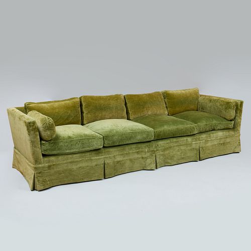 Large Green Velvet Upholstered Four Seat Sofa 