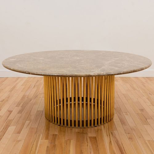 Modern Black Metal and Brass Circular Dining Table, Attributed to Paul M. Jones