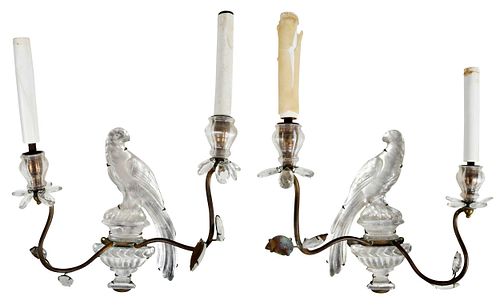 Pair of French Glass and Gilt Metal Bird Sconces