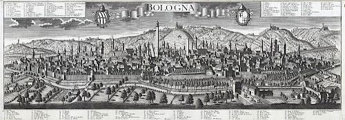 Large scale 18th century view of Bologna