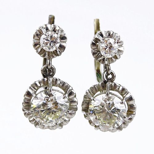 2.45 Carat Total Weight Round Brilliant Cut Diamond and 18 Karat White Gold Earrings.