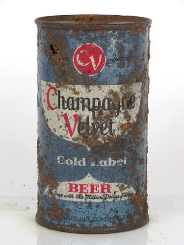 1955 Champagne Velvet Gold Label Beer (Dk. Blue) 12oz 48-40 Flat Top Terre Haute Indiana