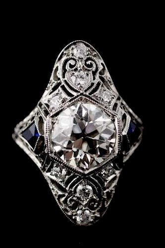 Art Deco Dome Ring w/Diamonds & Sapphires