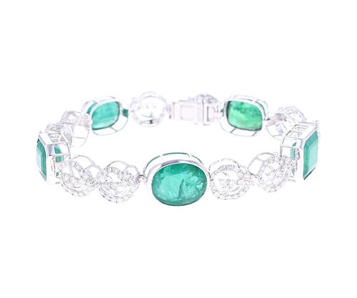 32.68ct Emerald & Diamond 18k White Gold Bracelet