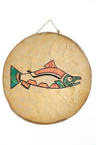 Pacific Northwest Polychrome Salmon Drum c. 1960s