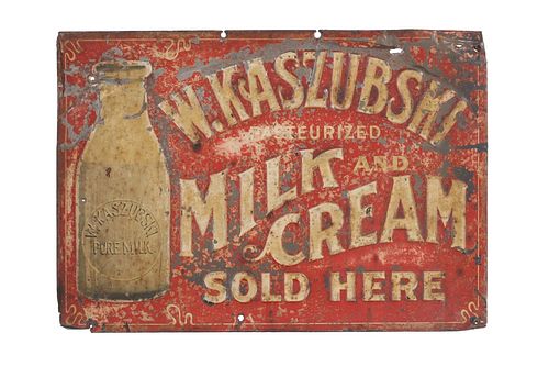 W. Kaszubski Pasteurized Milk & Cream sign 1920s