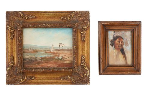 Native American Oil On Board Paintings 20th C. (2)