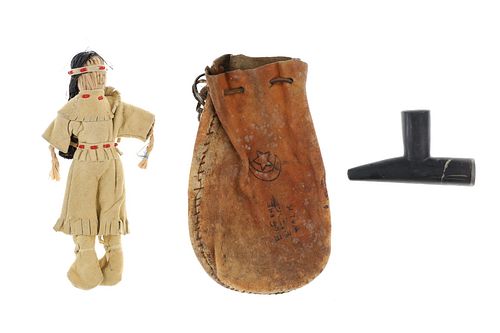 Native American Pipe, Pipe Bag, & Child's Doll