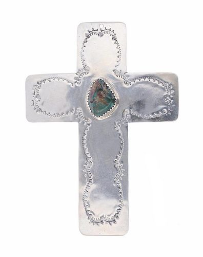 Vintage Puebloan Silver Royston Turquoise Cross