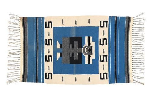 Texcoco Mexican Mayan Textile Pictorial Rug c1960s