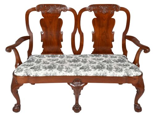 A Irish George II Style Carved Walnut Double Chair Back Settee