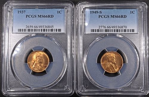 1937 & 1949-S LINCOLN CENTS PCGS MS66RD