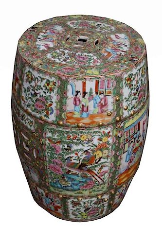 19th C. Chinese Rose Medallion Porcelain Barrel