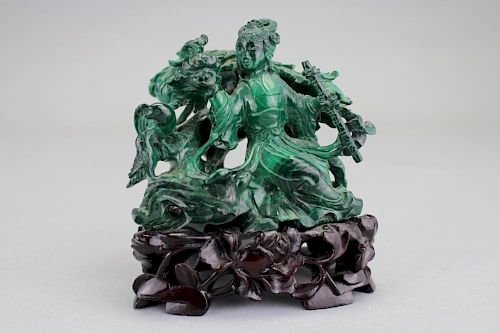 Chinese Carved Malachite Figure on Stand