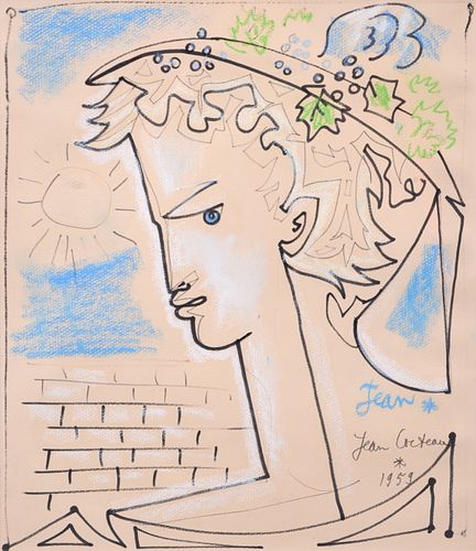 Jean Cocteau Pastel Drawing