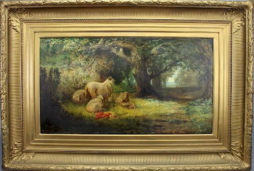 19th C. Signed P. Rossi, Sheep in Wooded Landscape