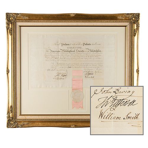 Thomas Jefferson Signed American Philosophical Society Certificate