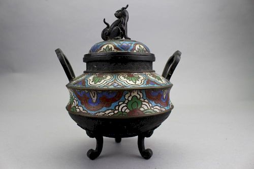Footed Chinese Cloisonne Bronze Censer