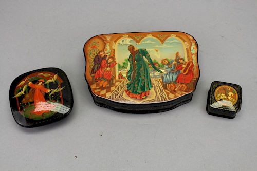 (3) Russian Lacquerware Boxes