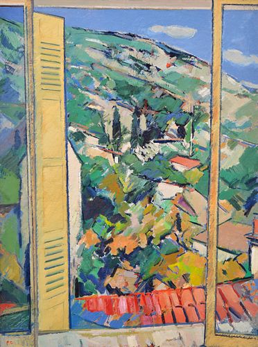 Large Peter Coker Landscape Painting, 47"H