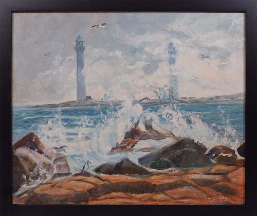 Steven G Renza: Rocky Coast with Lighthouses