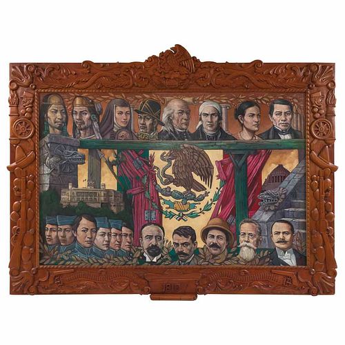 ROBERTO MONTENEGRO, Los héroes de la patria, Firmada, Mixta sobre madera, 187 x 244 cm medidas totales, Con carta