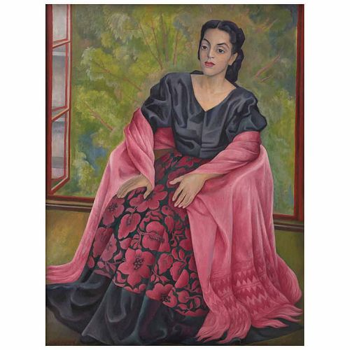 DIEGO RIVERA, Dama oaxaqueña, Firmado y fechado 1949, Óleo sobre tela, 158 x 119 cm