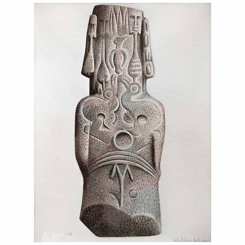 MIGUEL COVARRUBIAS, Easter Island (back view), Firmada, Tinta y lápiz de grafito sobre papel, 27.5 x 20.5 cm, Con certificado