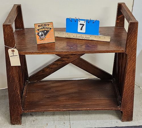Arts + Crafts Oak Bench W/ Book Shelf 26"H X 29 1/2"W X 11 1/2"D