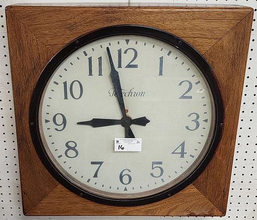 Telechron Elec Oak Case Wall Clock 23" Sq X 4 "D