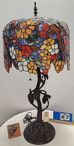 Tiffany Type Leaded Glass Table Lamp 40"H X 18 1/2" Diam