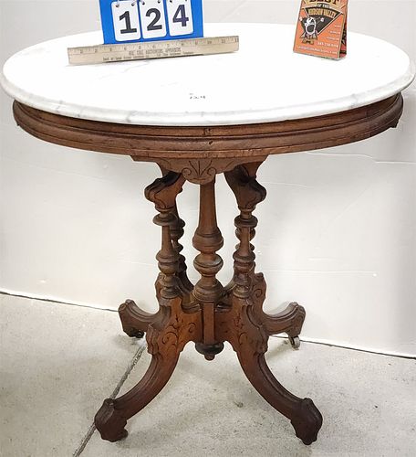 Vict Walnut Marble Top Table 30"H X 29"W X 21"D