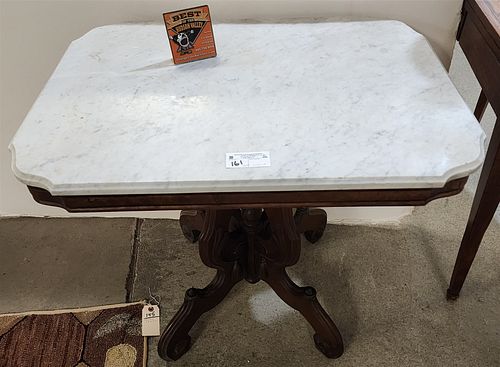 Vict Walnut Marble Top Table 28 1/2"H X 32 1/2"W X 24"D