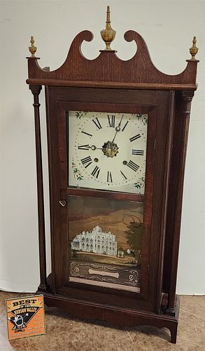 Early 19th C Pillar + Scroll Clock Wm S Johnson W/ Image Of PT Barnum's Home Iranistan in Lower Panel + A Note Clock Given To Gideon Wells By PT Barnu
