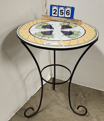 Wrought Base Ceramic Tile Top Table 28 1/2"H X 20 1/2" Diam 