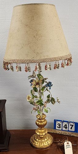 Giltwood + Wrought Floral Table Lamp 35"