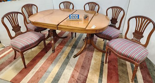 Set 6 Regency C1820 Mahog Chairs W/ 20th C Mahog Dining Table w/ 2 Leaves