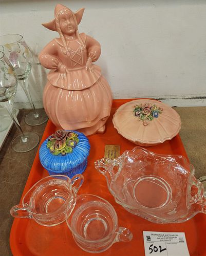 Tray Dutch Girl Cookie Jar 12", Covered Bx's, cut + Etched Pcs