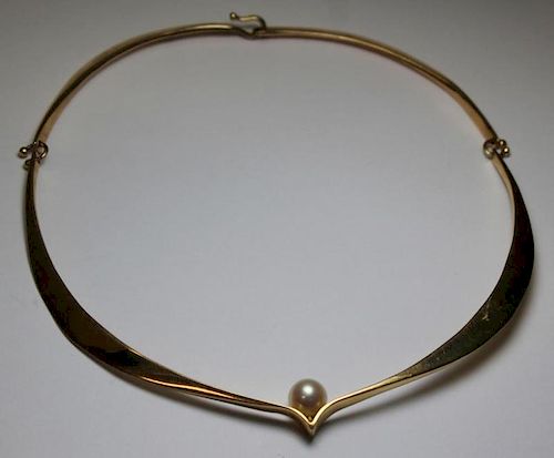 JEWELRY. Ed Weiner 14kt Gold Necklace with Pearl.