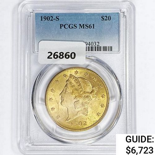 1902-S $20 Gold Double Eagle PCGS MS61 