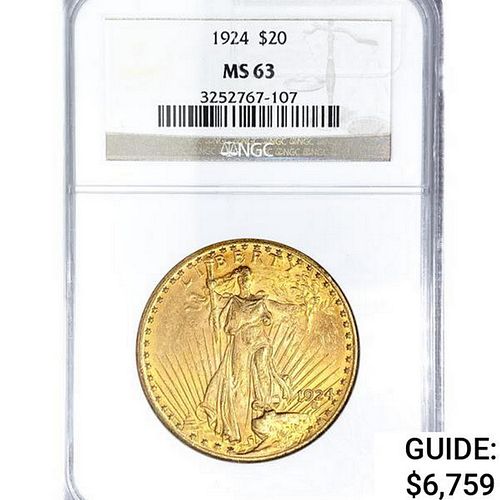 1924 $20 Gold Double Eagle NGC MS63 