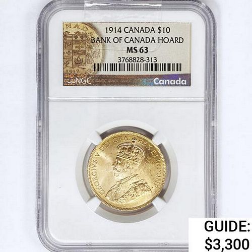 1914 $10 .48oz Canada Gold NGC MS63 