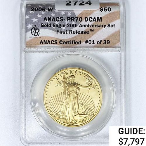 2006-W 1st Release $50 1oz. A.G.E. ANACS PR70 DCAM