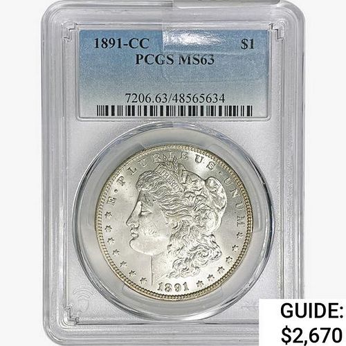 1891-CC Morgan Silver Dollar PCGS MS63 