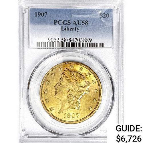 1907 $20 Gold Double Eagle PCGS AU58 
