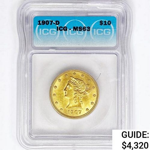 1907-D $10 Gold Eagle ICG MS63 