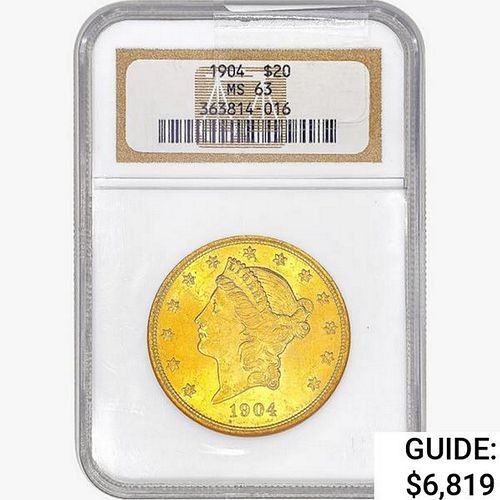 1904 $20 Gold Double Eagle NGC MS63 