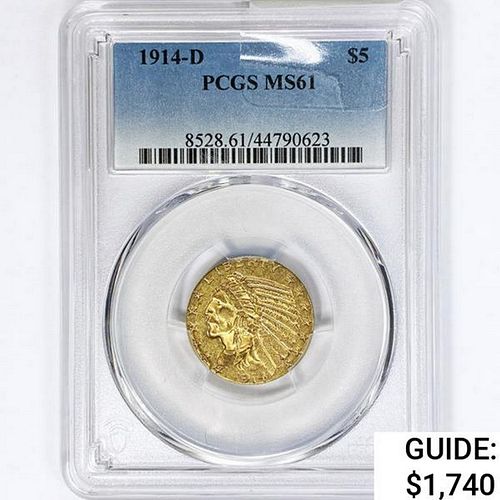 1914-D $5 Gold Half Eagle PCGS MS61 
